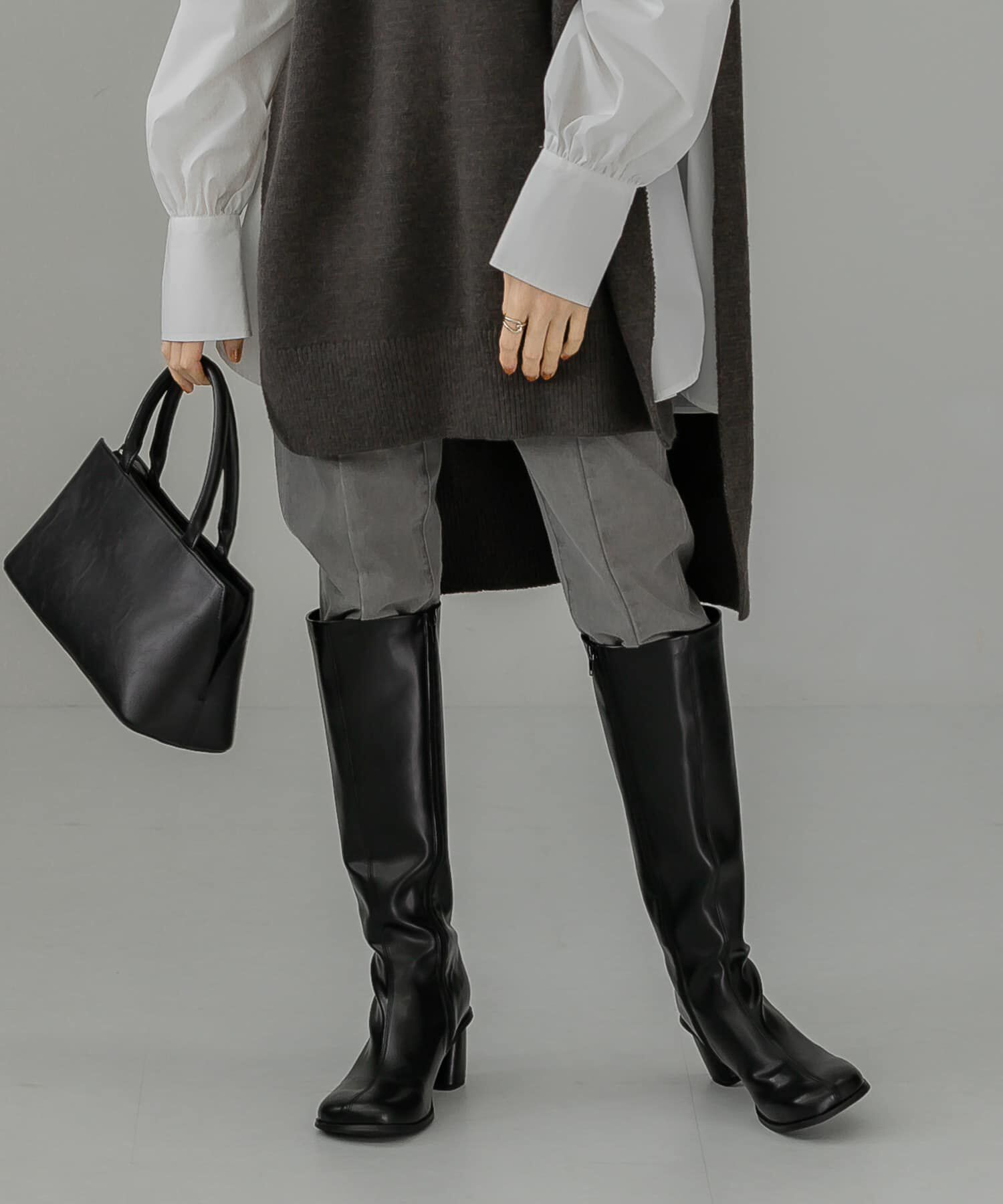  「フェイクレザーロングブーツ」|ショートブーツ|