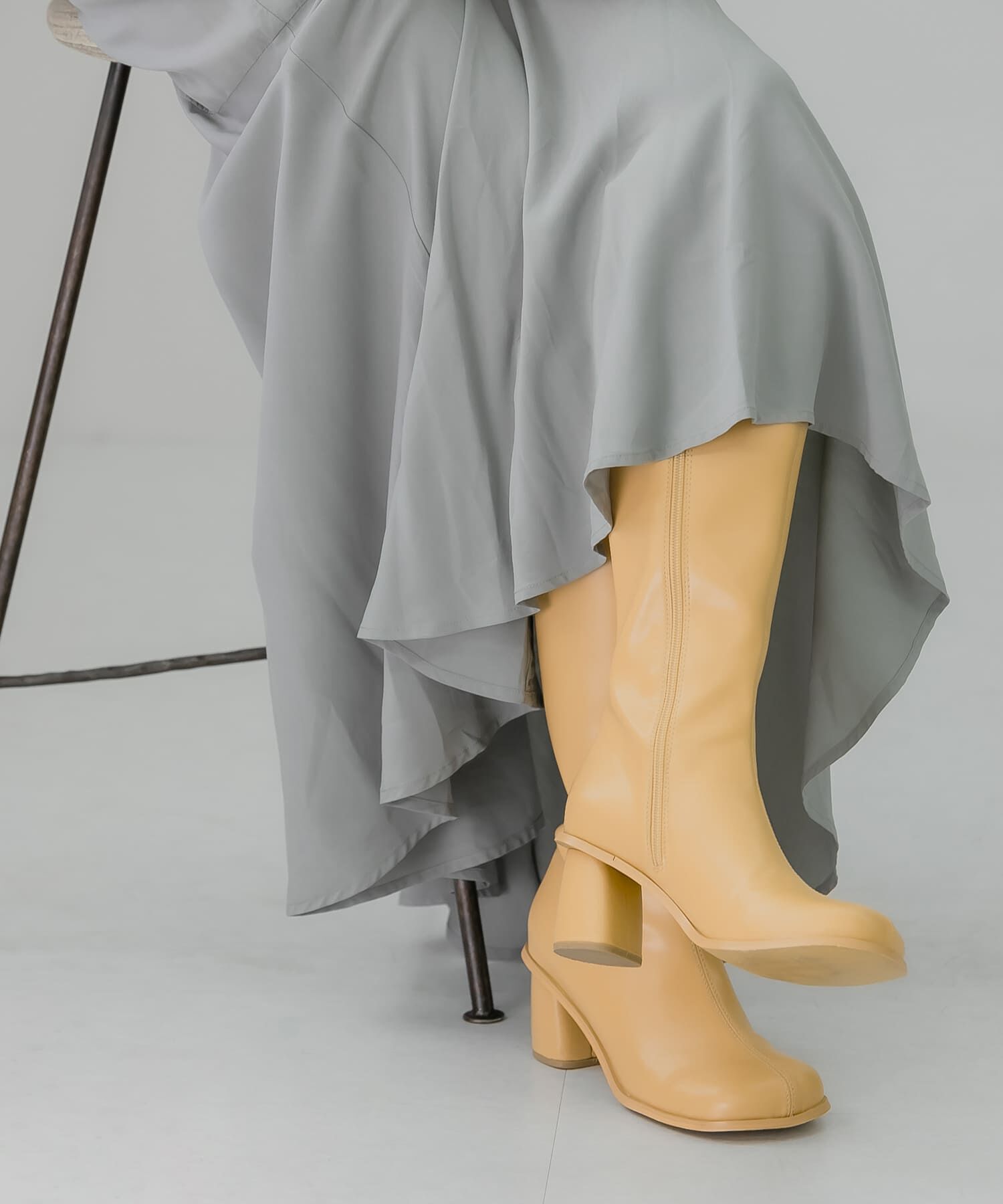  「フェイクレザーロングブーツ」|ショートブーツ|ベージュ