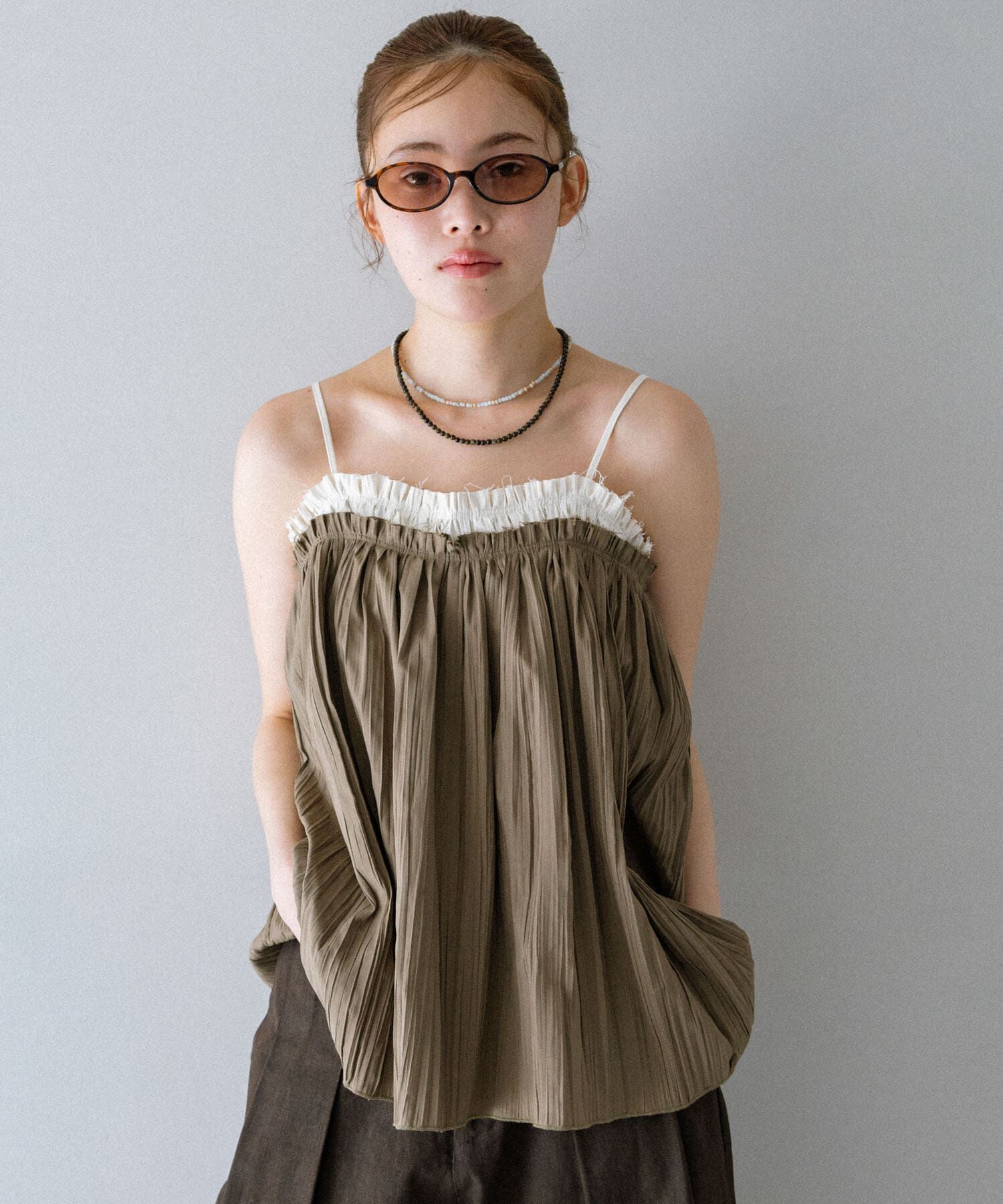  「バイカラークリンクルビスチェ」|その他|グリーン系その他