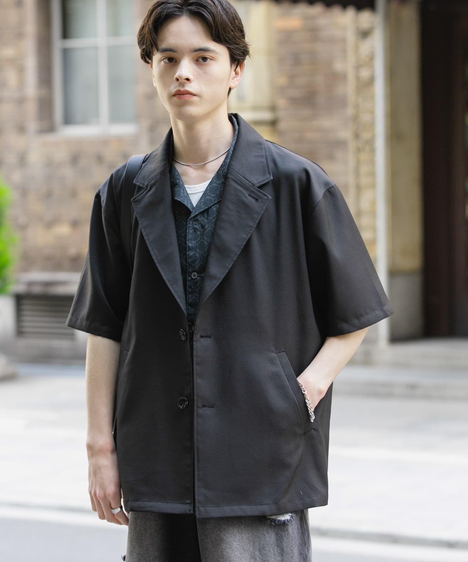 SENSE OF PLACE by URBAN RESEARCH「リネンライクテーラードショートスリーブジャケット」|その他|ブラック