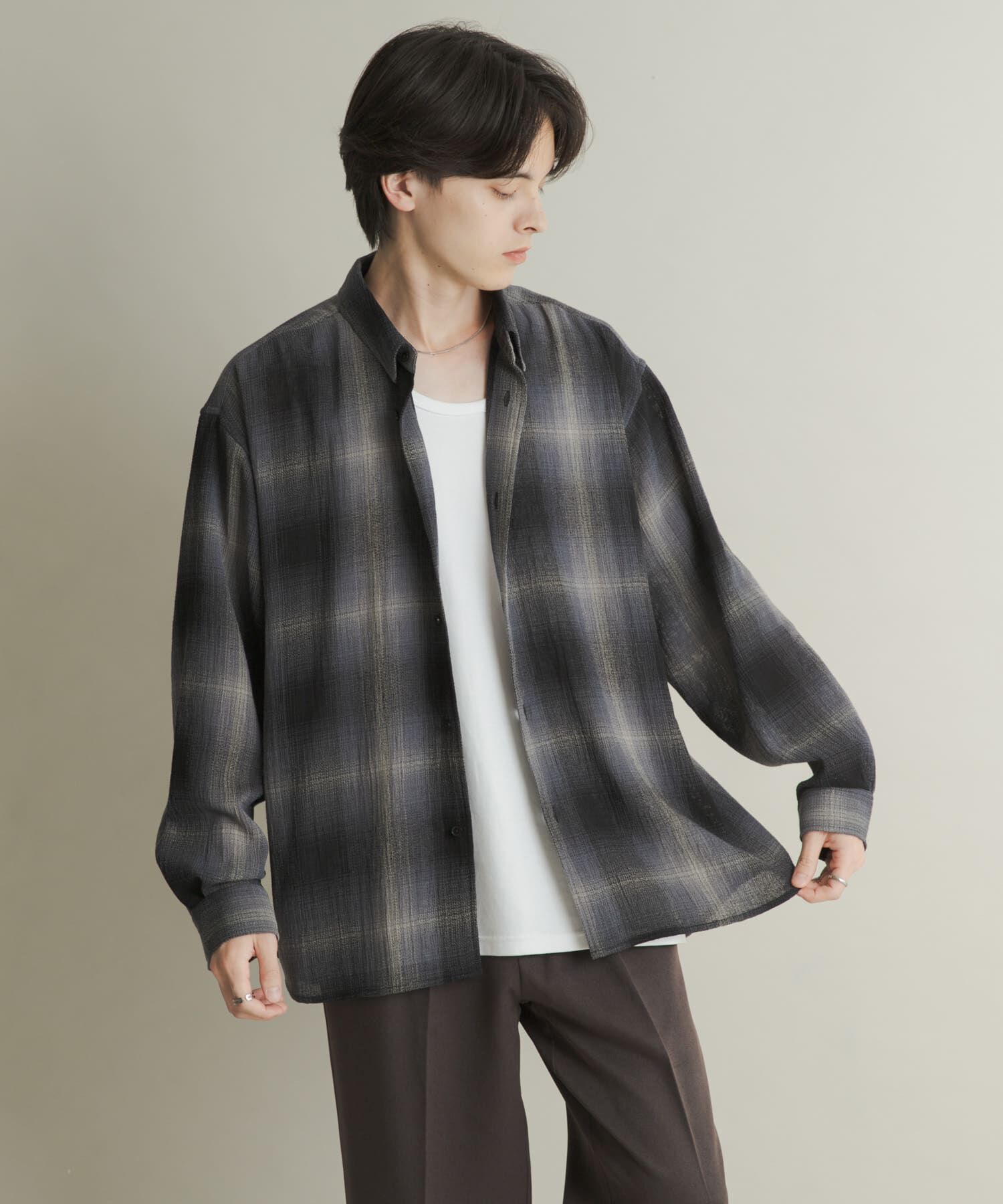 SENSE OF PLACE by URBAN RESEARCH「オンブレーチェックレギュラーカラーシャツ」|シャツ・ブラウス|ブラック