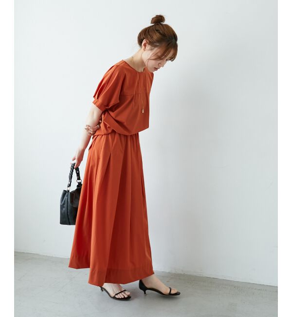  「《接触冷感》ナイロンストレッチタックギャザースカート」|スカート|