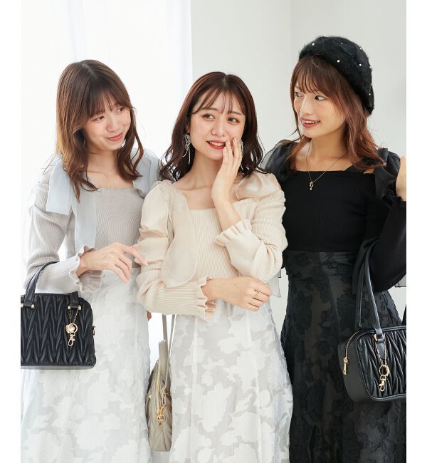  「ニットドッキング肩リボンワンピ」|ワンピース|