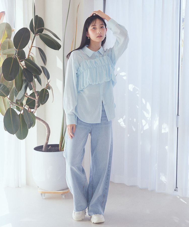 earth music&ecology「セルフカットワイドデニムパンツ」|デニム|