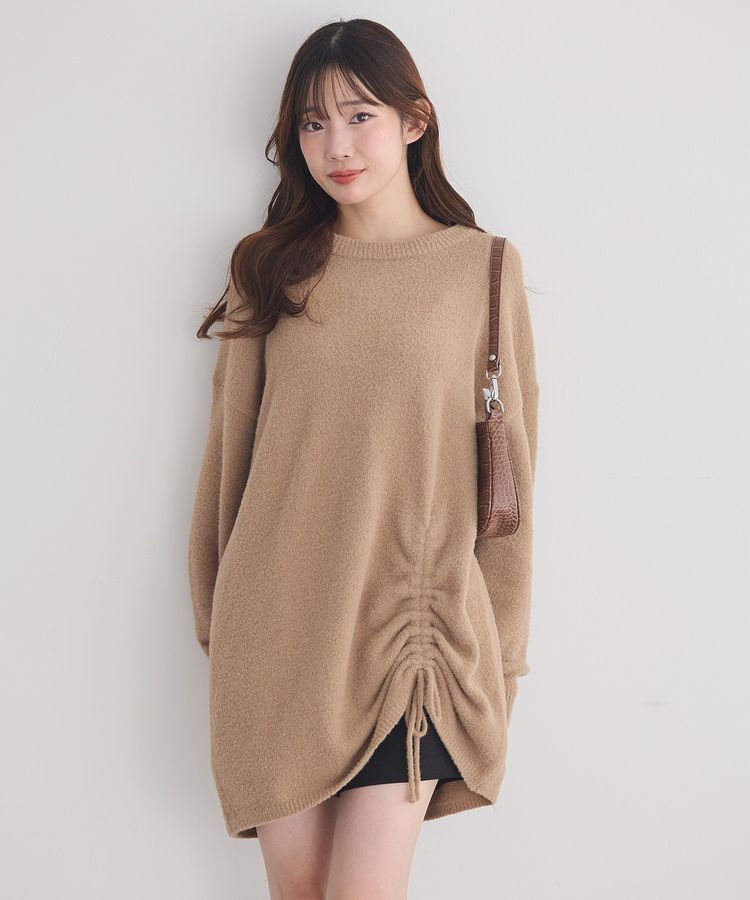 earth music&ecology「パウダーシャギーシャーリングニットミニワンピース」|ワンピース|Beige