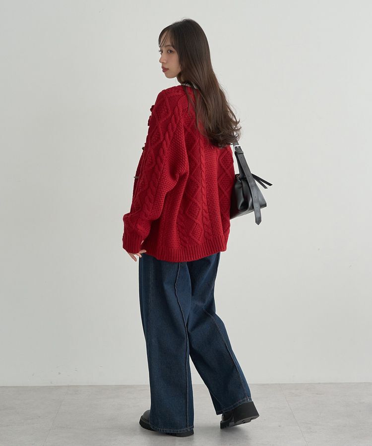 earth music&ecology「フラワーモチーフトグルボタンニットカーディガン」|カーディガン|