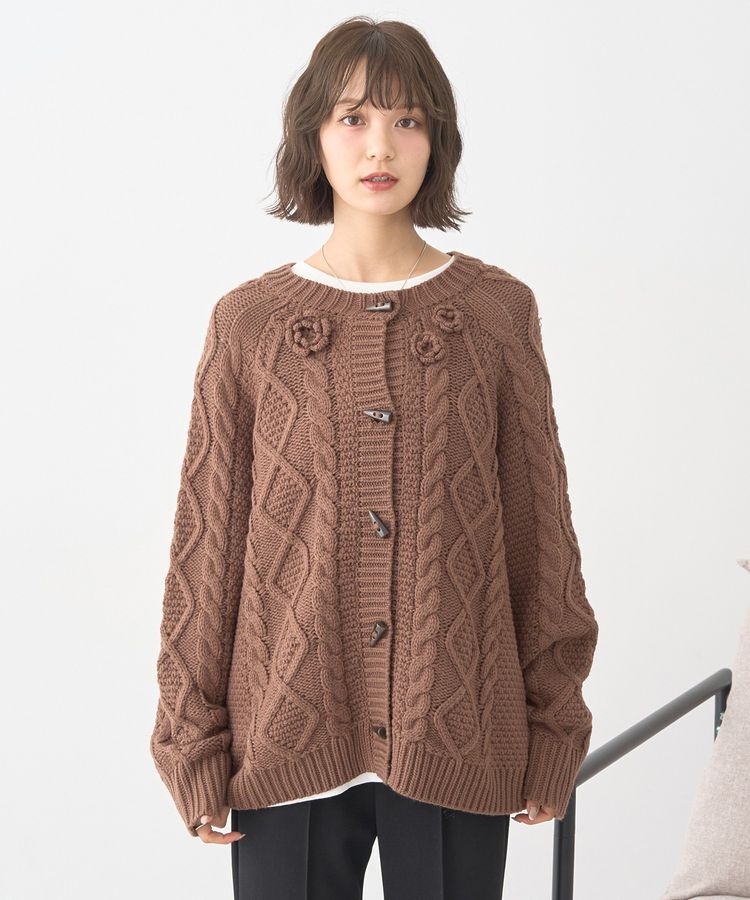 earth music&ecology「フラワーモチーフトグルボタンニットカーディガン」|カーディガン|