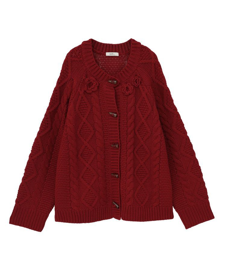 earth music&ecology「フラワーモチーフトグルボタンニットカーディガン」|カーディガン|