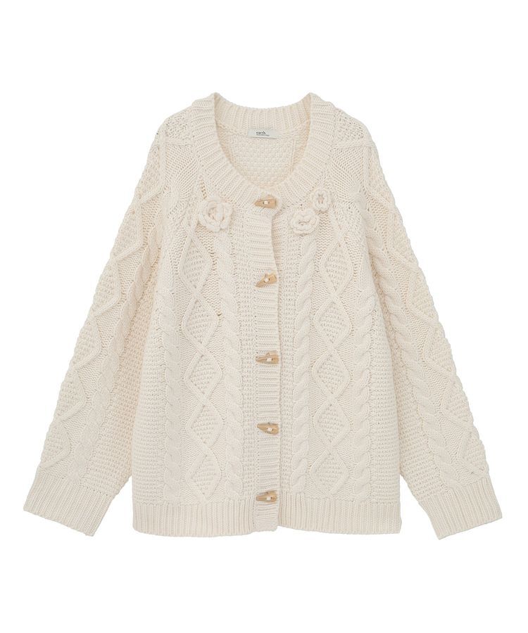 earth music&ecology「フラワーモチーフトグルボタンニットカーディガン」|カーディガン|