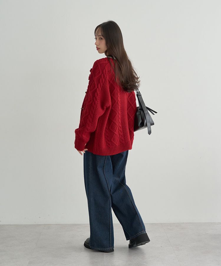 earth music&ecology「フラワーモチーフトグルボタンニットカーディガン」|カーディガン|