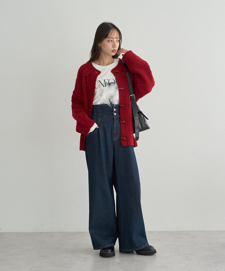 earth music&ecology「フラワーモチーフトグルボタンニットカーディガン」|カーディガン|