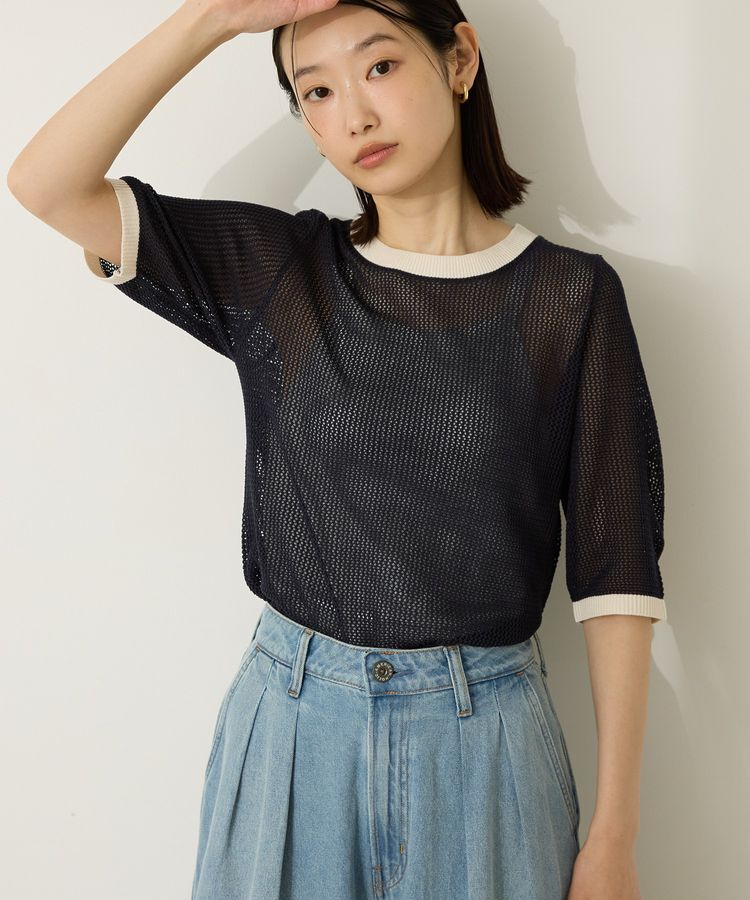 AMERICAN HOLIC「メッシュニットリンガーTシャツ」|ニット・セーター|Navy