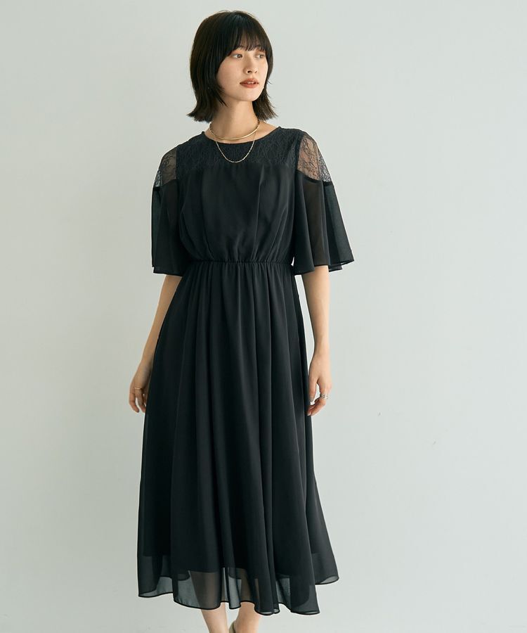 YECCA VECCA「レース切替シフォンドレス」|ワンピース|Charcoal Gray