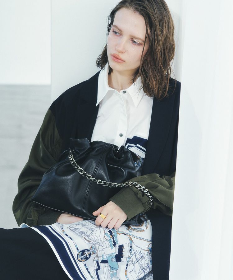 YECCA VECCA「2wayチェーンギャザーバッグ」|ハンドバッグ|Black