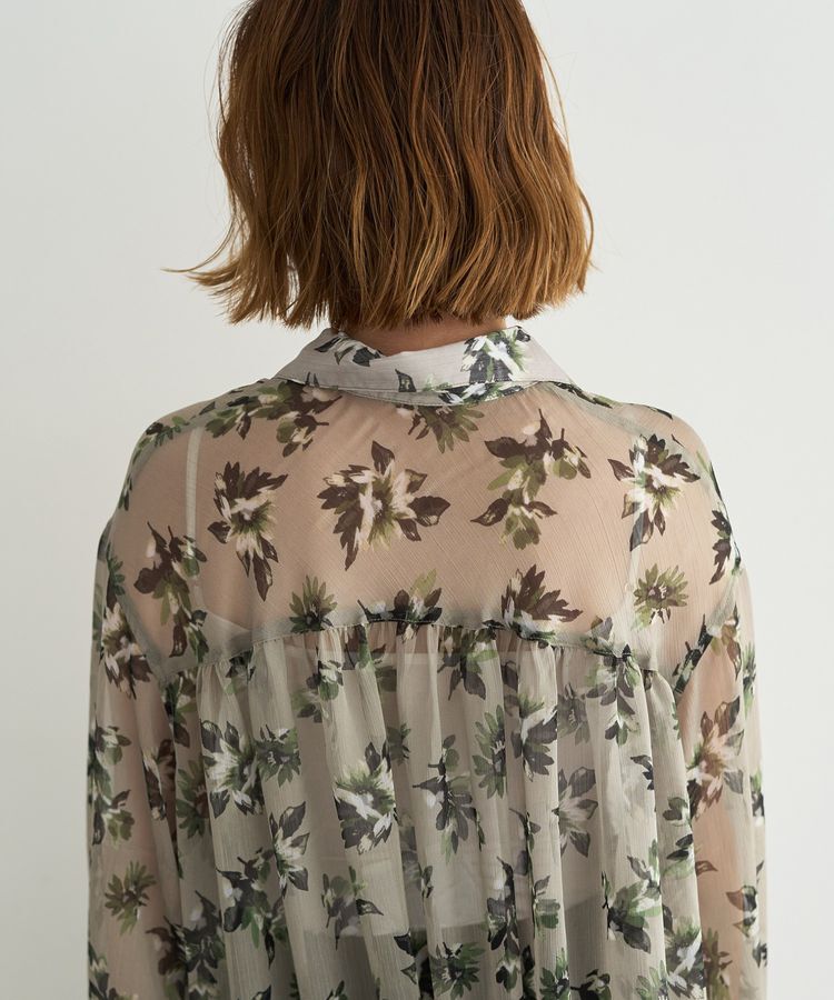 YECCA VECCA「フラワー柄シアーロングシャツ」|シャツ・ブラウス|