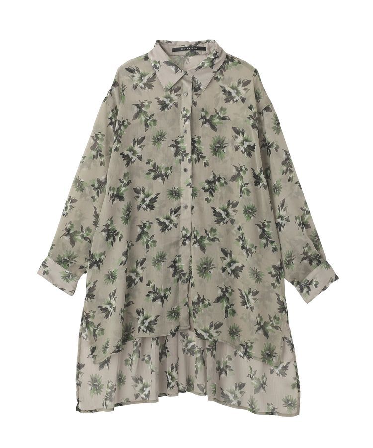 YECCA VECCA「フラワー柄シアーロングシャツ」|シャツ・ブラウス|