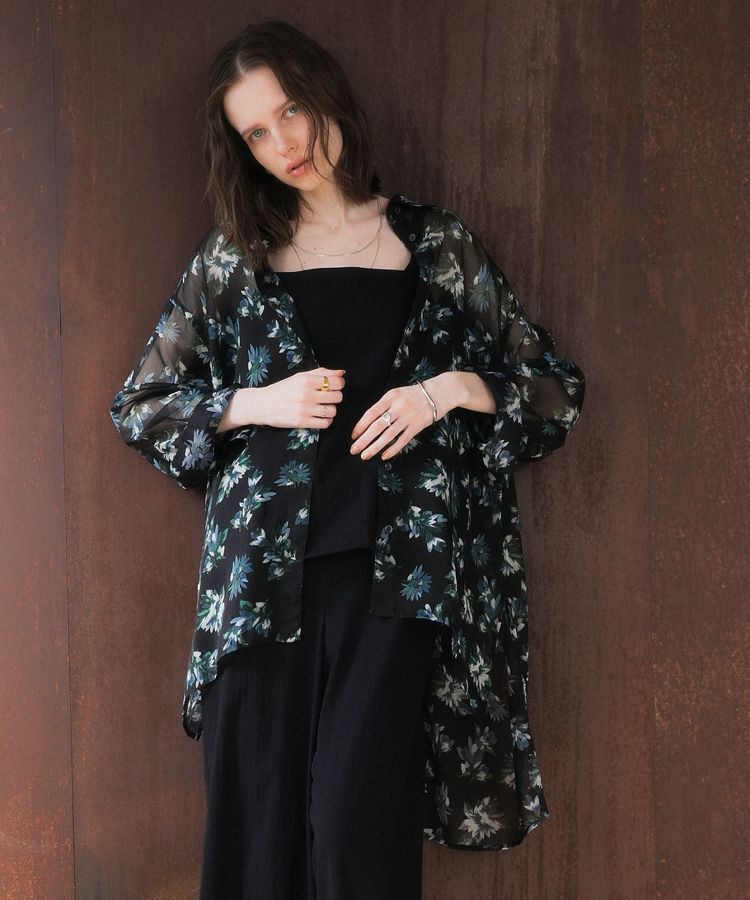 YECCA VECCA「フラワー柄シアーロングシャツ」|シャツ・ブラウス|