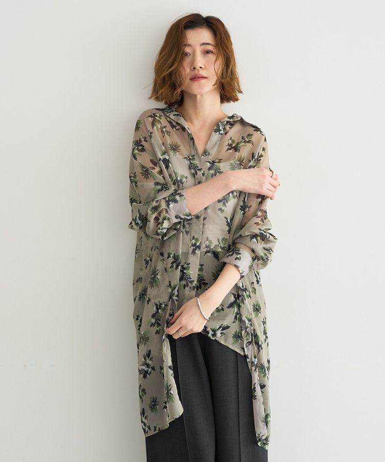 YECCA VECCA「フラワー柄シアーロングシャツ」|シャツ・ブラウス|