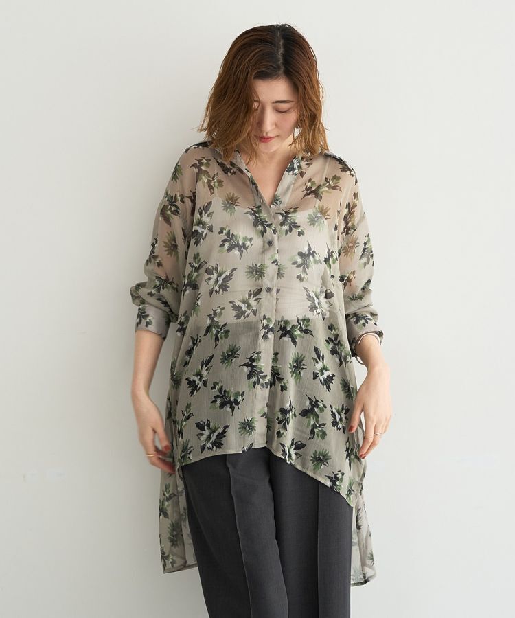 YECCA VECCA「フラワー柄シアーロングシャツ」|シャツ・ブラウス|