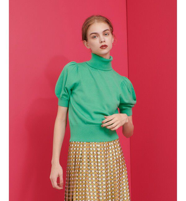 LOULOU WILLOUGHBY「【LOULOU WILLOUGHBY】タートルハーフスリーブプルオーバー」|ニット・セーター|ミントグリーン