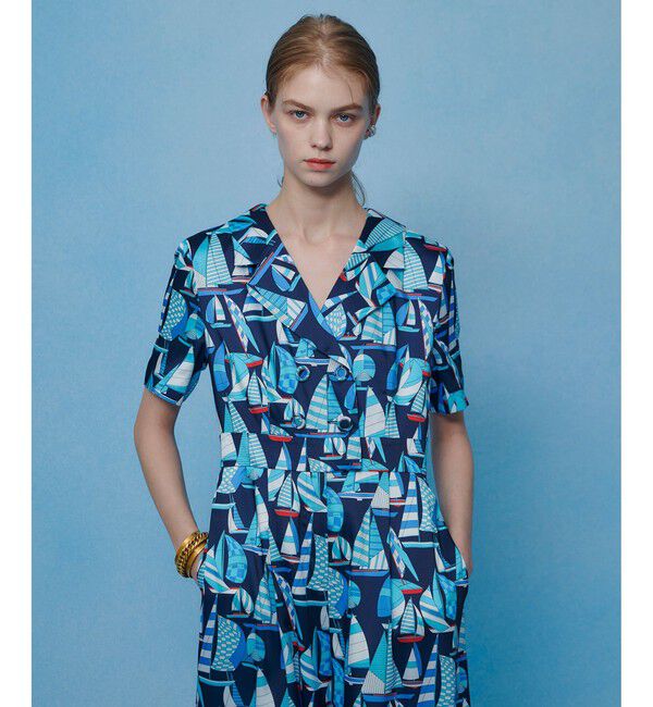 LOULOU WILLOUGHBY「【LOULOU WILLOUGHBY】RATTI マリーナプリントオールインワン」|オールインワン|ブルー系