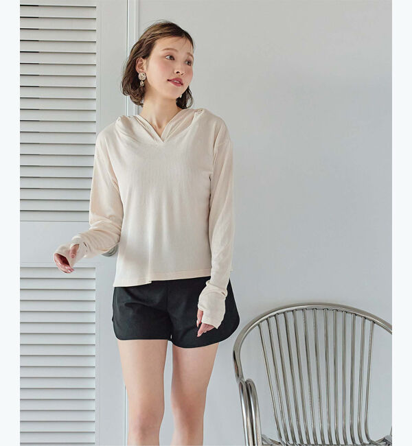 SEA DRESS「フード付トップスラッシュガードセットアップ」|ビキニ|バニラ/ブラック