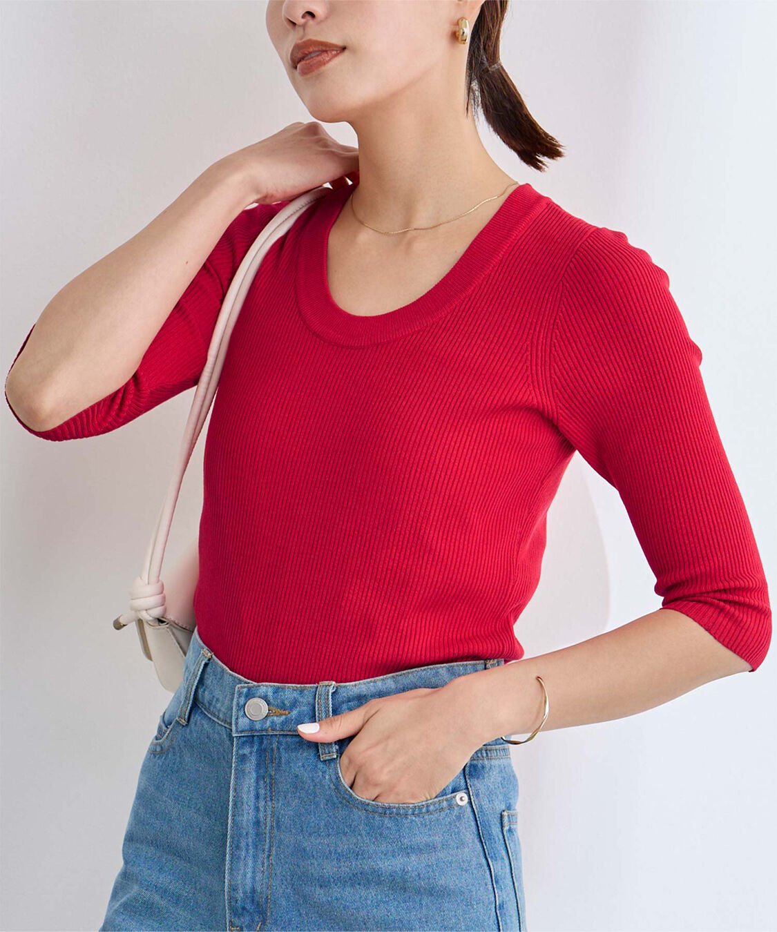 ur's「Uネックリブニット」|ニット・セーター|レッド