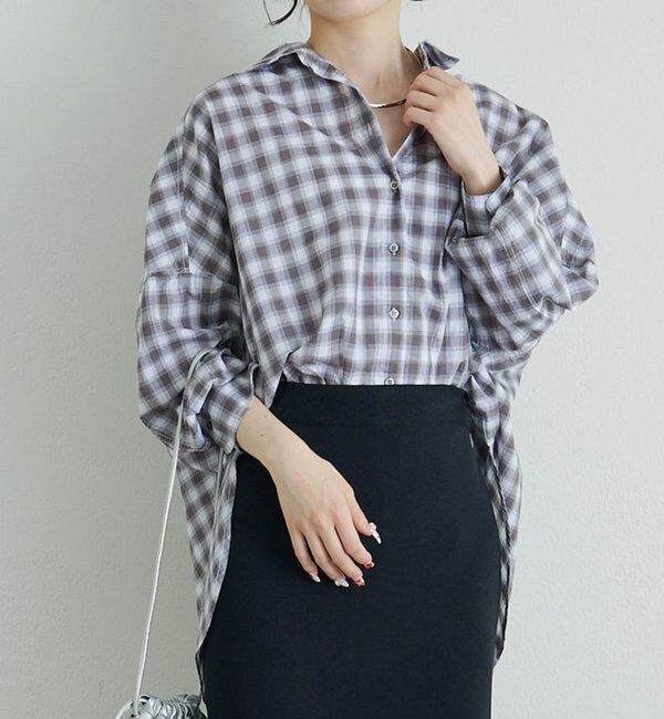  「綿麻チェックオーバーシャツブラウス」|シャツ・ブラウス|
