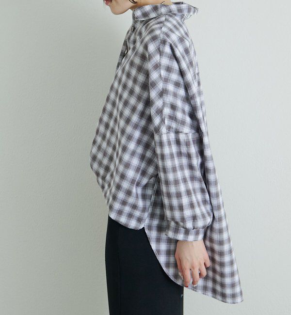  「綿麻チェックオーバーシャツブラウス」|シャツ・ブラウス|