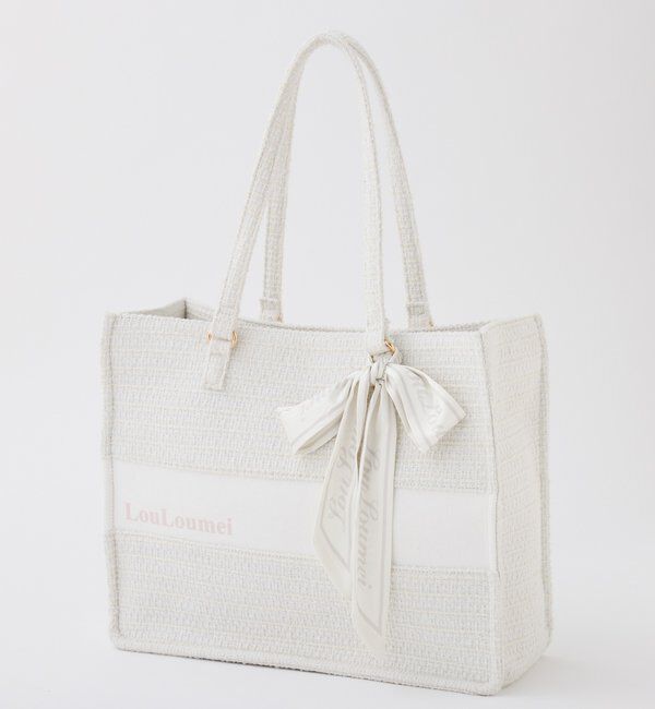  「【LouLoumei】スカーフ付ツイード横長キャリーオントート／自立可能／推し活」|ショルダー・メッセンジャー|アイボリー