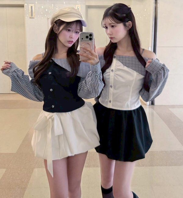  「バックレースアップ配色オフショルブラウス」|シャツ・ブラウス|