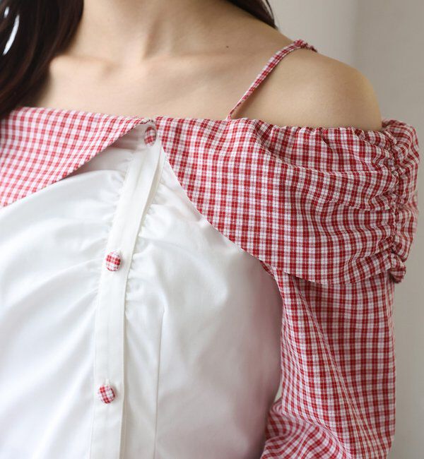  「バックレースアップ配色オフショルブラウス」|シャツ・ブラウス|