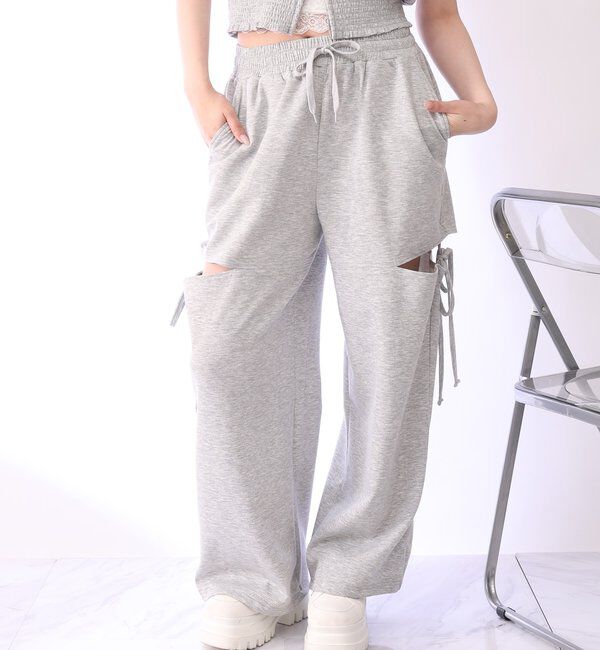  「【セットアップ可能】バックロゴ刺繍サイドカットラメスウェットパンツ」|その他|グレー