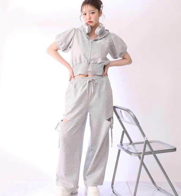  「【セットアップ可能】バックロゴ刺繍サイドカットラメスウェットパンツ」|その他|