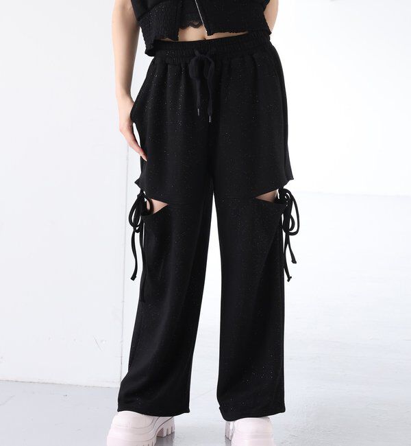  「【セットアップ可能】バックロゴ刺繍サイドカットラメスウェットパンツ」|その他|