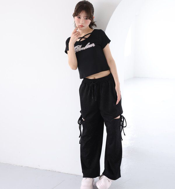  「【セットアップ可能】バックロゴ刺繍サイドカットラメスウェットパンツ」|その他|