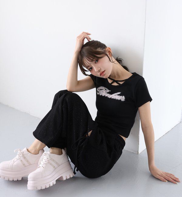  「【セットアップ可能】バックロゴ刺繍サイドカットラメスウェットパンツ」|その他|