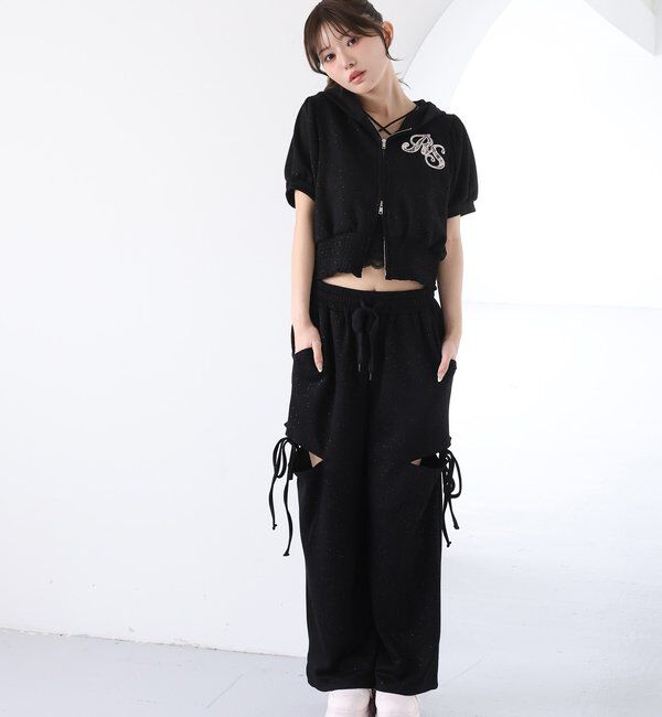  「【セットアップ可能】バックロゴ刺繍サイドカットラメスウェットパンツ」|その他|