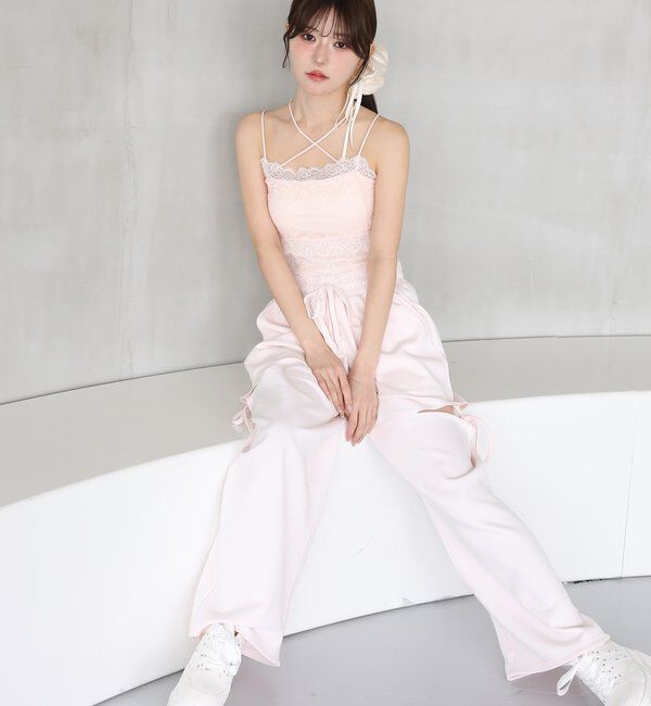  「【セットアップ可能】バックロゴ刺繍サイドカットラメスウェットパンツ」|その他|