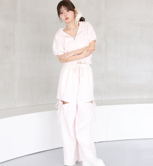  「【セットアップ可能】バックロゴ刺繍サイドカットラメスウェットパンツ」|その他|