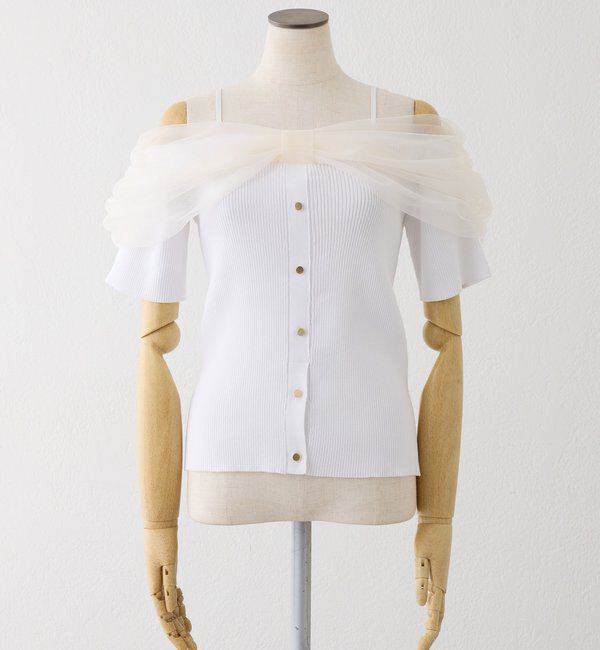  「リボンチュールオフショルニット」|カーディガン|