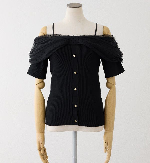  「リボンチュールオフショルニット」|カーディガン|