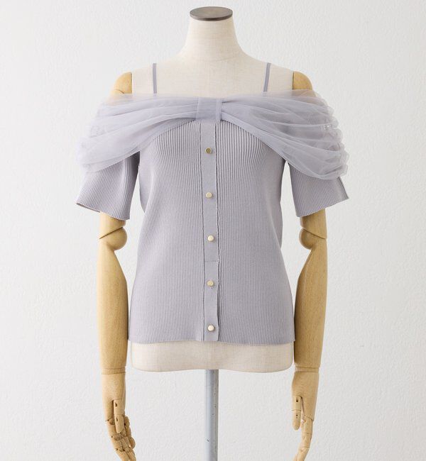  「リボンチュールオフショルニット」|カーディガン|