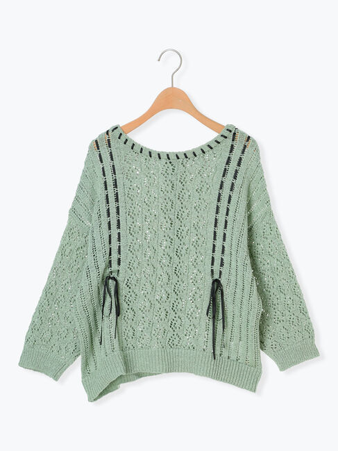 Samansa Mos2「透かし編み前後2WAYリボンニット」|カーディガン|