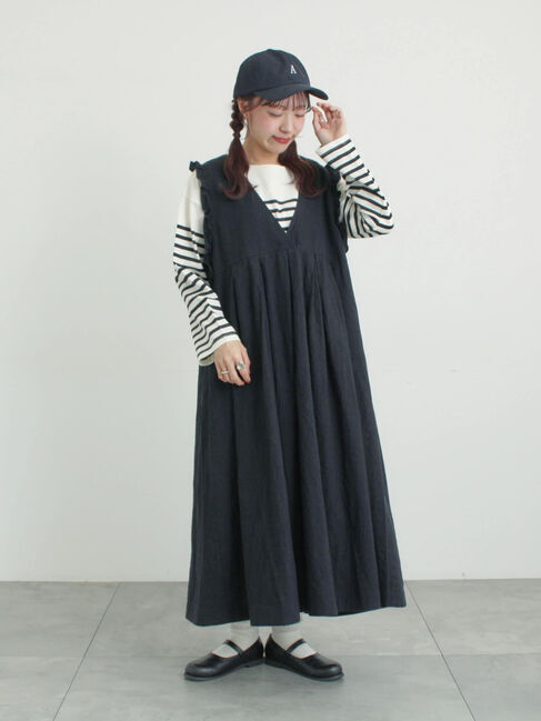 Samansa Mos2「【Cross&times;Linen】肩フリル前後2WAYジャンパースカート」|ワンピース|