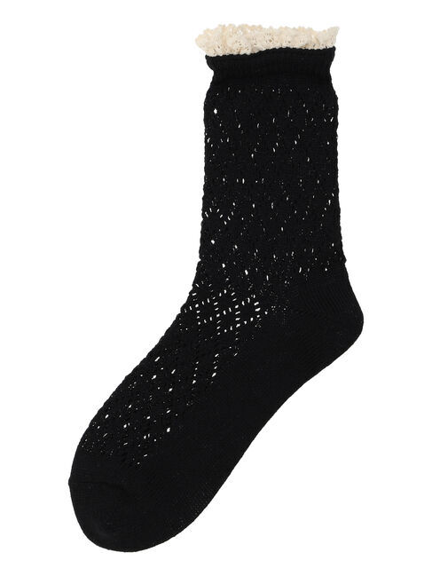 Samansa Mos2「レース付きメッシュソックス」|ソックス|ブラック