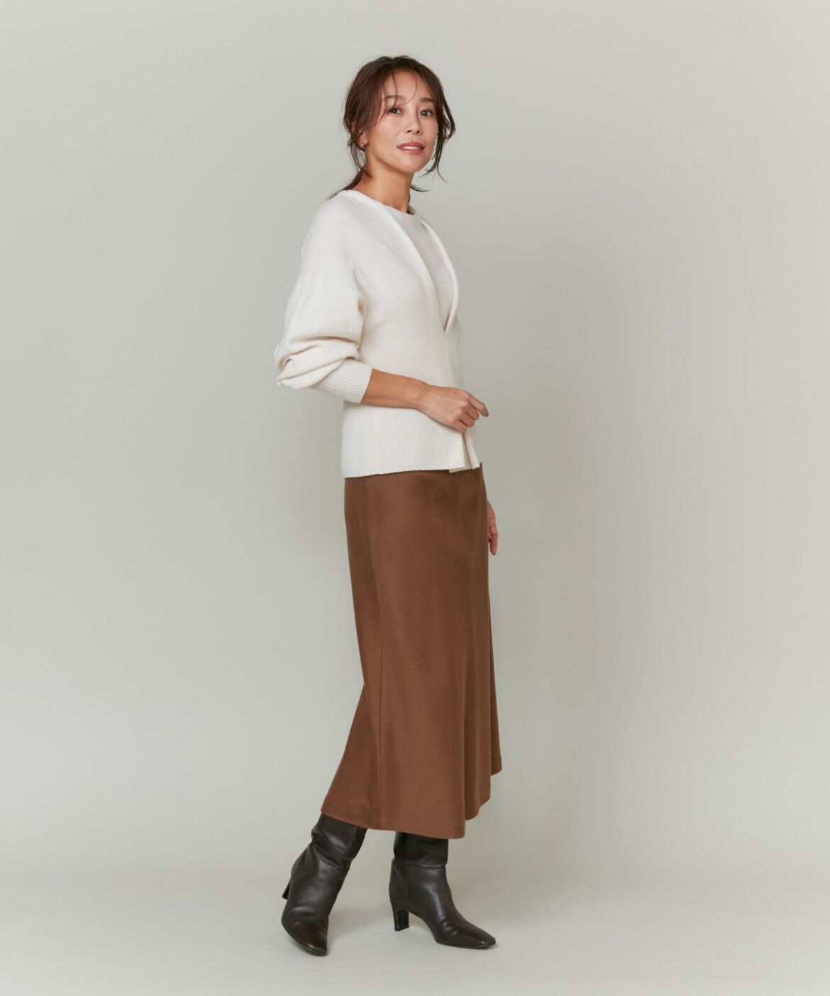 INED「《大きいサイズ》カシミヤAラインスカート《大草直子コラボ》《COLOMBO》」|フレア|