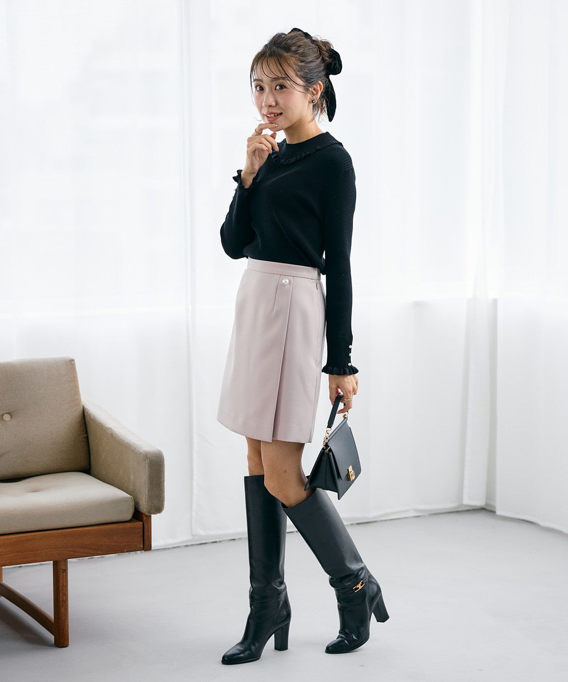 Maglie le cassetto「《曽田茉莉江コラボ》パールボタン巻きミニスカート」|スカート|