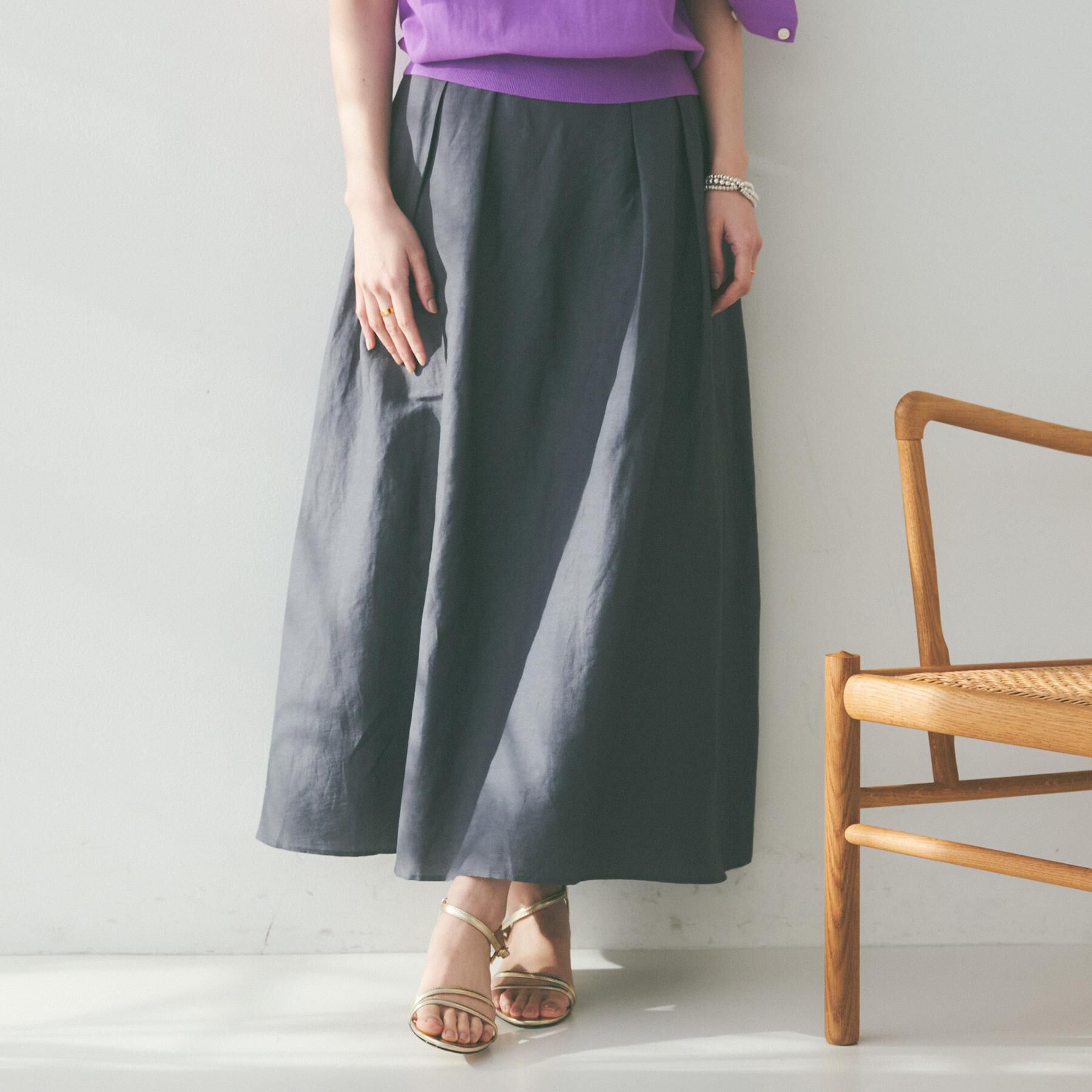 UNTITLED「【セットアップ可能/手洗い可】リネン混フレアスカート」|スカート|