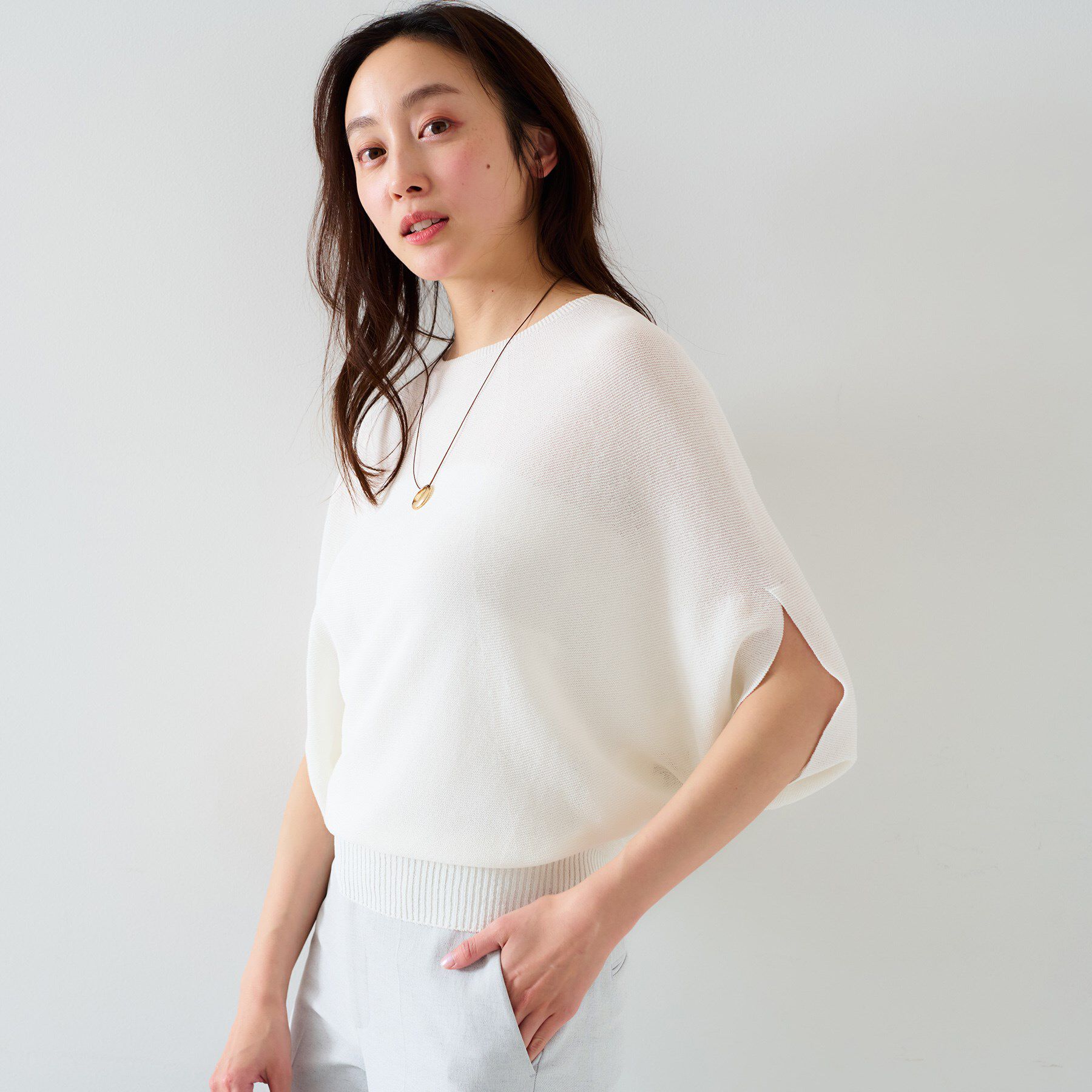 UNTITLED「【体型カバー/清涼感】ドルマンスリーブ プルオーバーニット」|ニット・セーター|